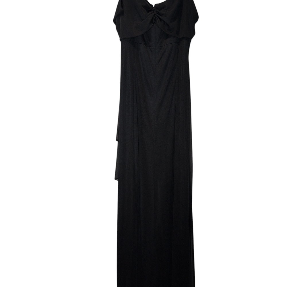 Alex Evenings Black Maxi Dress Draped Neckline Formal Gown 14